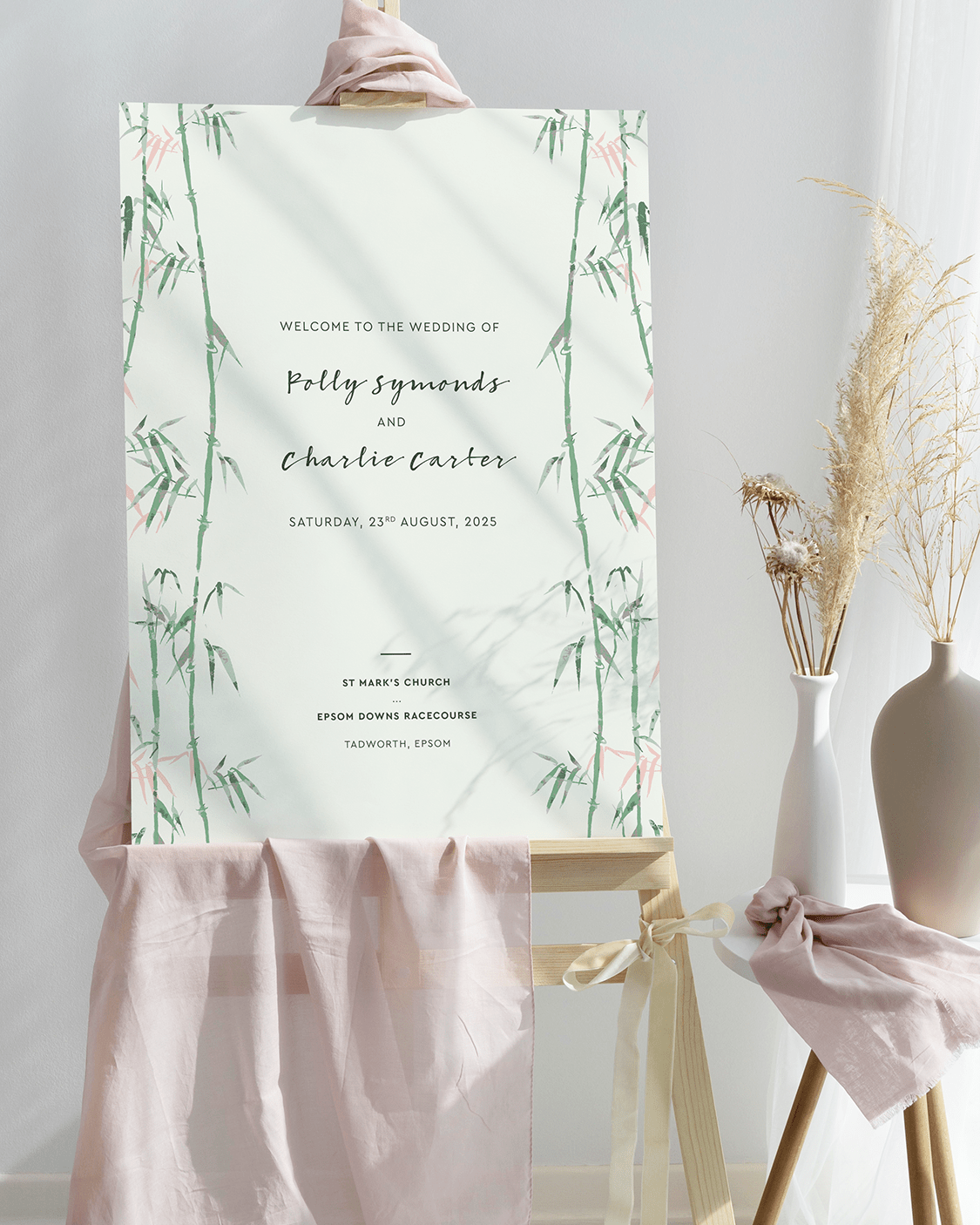 Green Bamboo Wedding Welcome Sign - V1 Portrait
