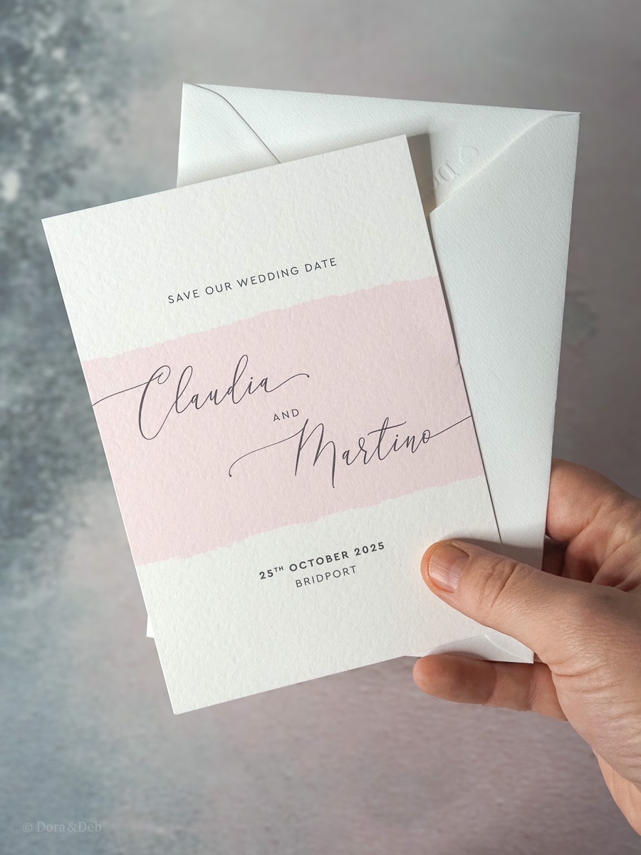 Simplicity Stripe A6 Save the Date in Soft Pink, Printed on 'The Italian'