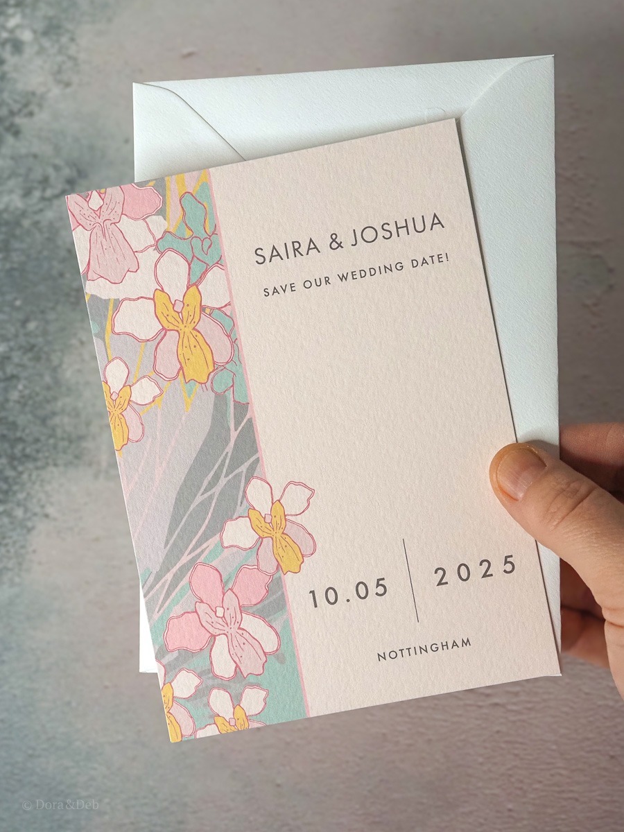 Singapore A6 Save the Date in Pastel, Printed on 'The Italian'