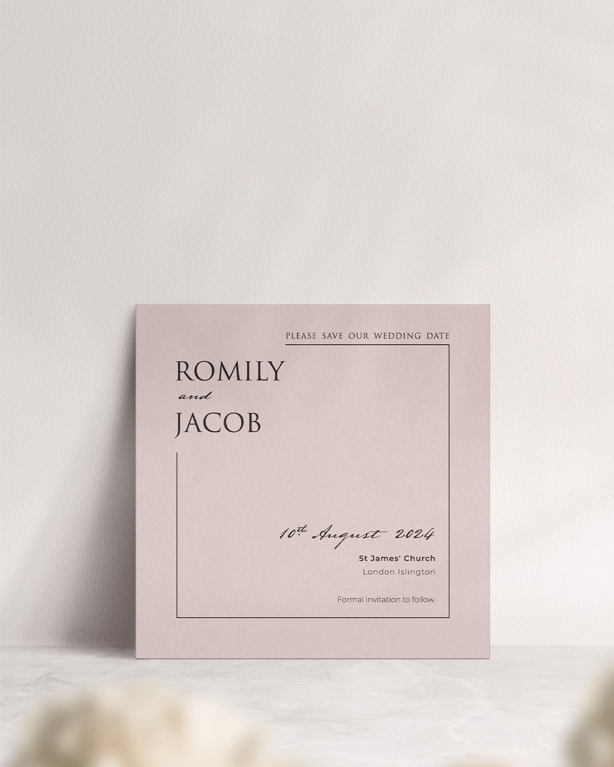 Love Story Large Save the Date - Dusky Pink - Front of Card