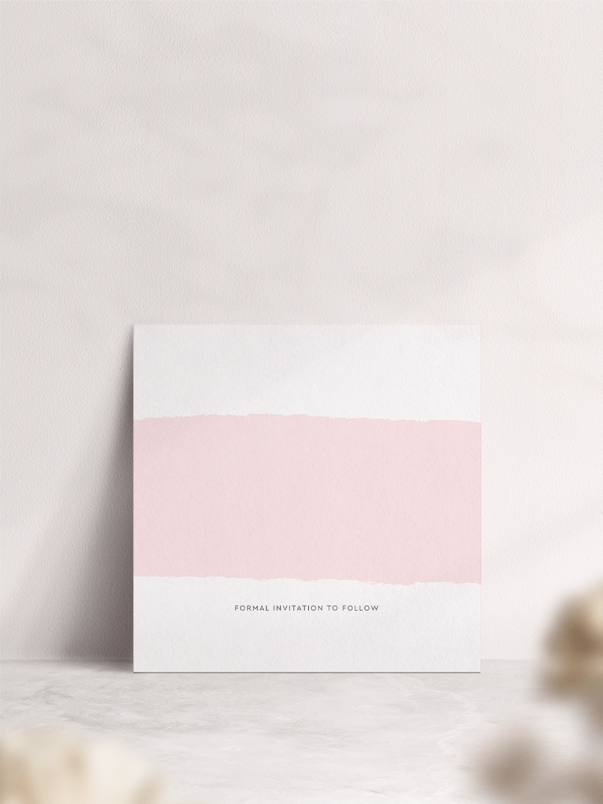 Square Simplicity Stripe Wedding Save the Date in 'Soft Pink'. Back of Card.