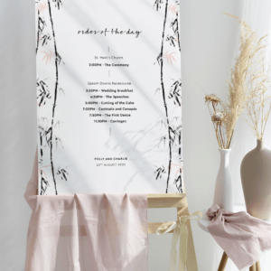 White Bamboo Wedding Order of the Day Sign - Centred Portrait