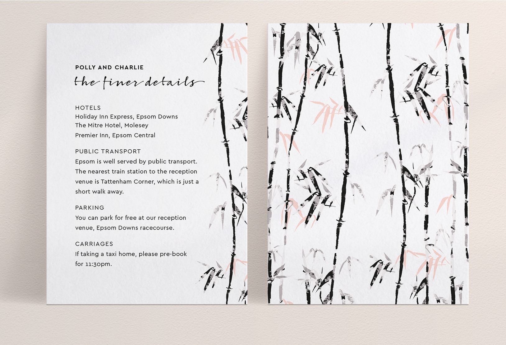 Bamboo White Wedding Details Card A6 Size