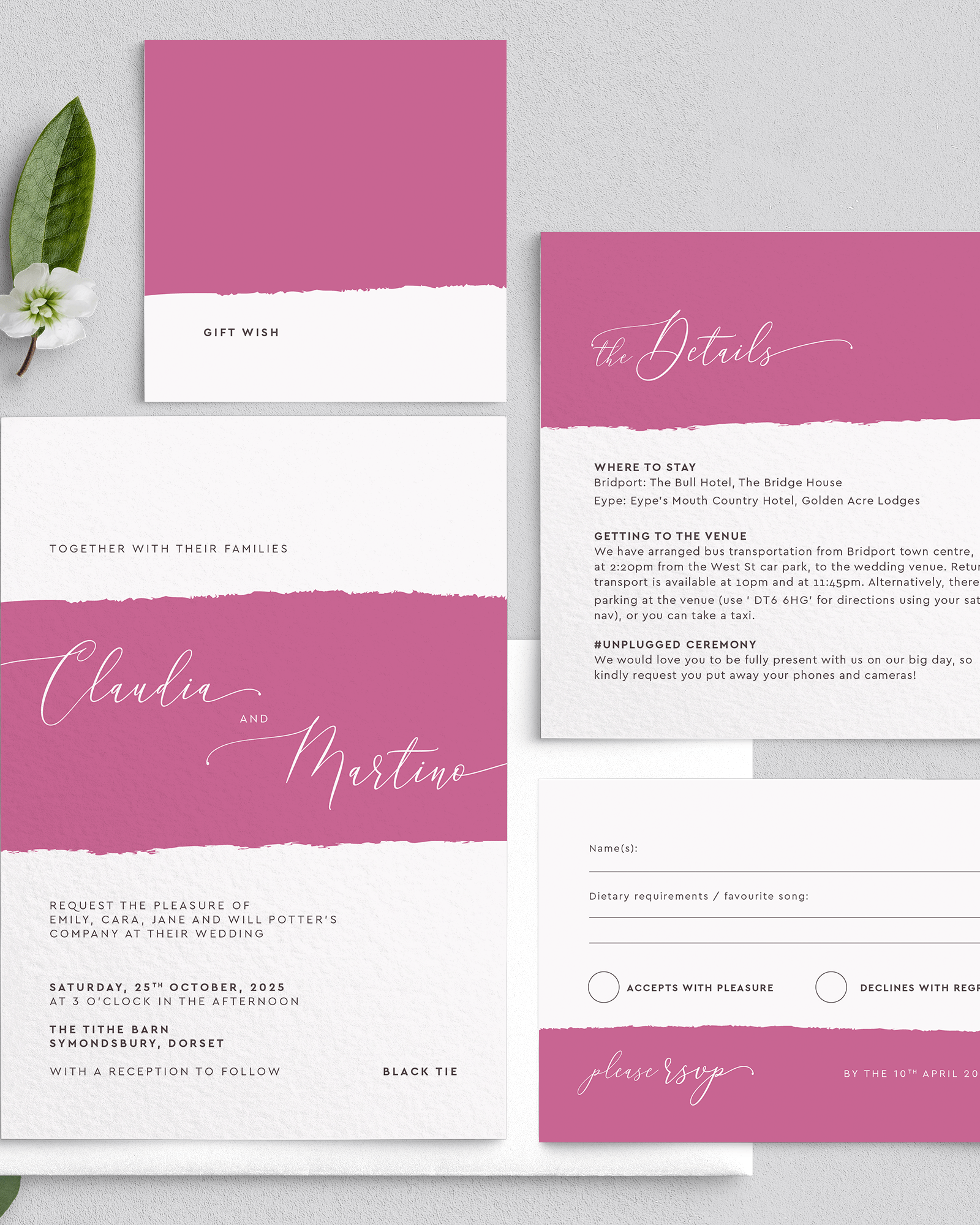 Simplicity Stripe Invitation Suite in Raspberry