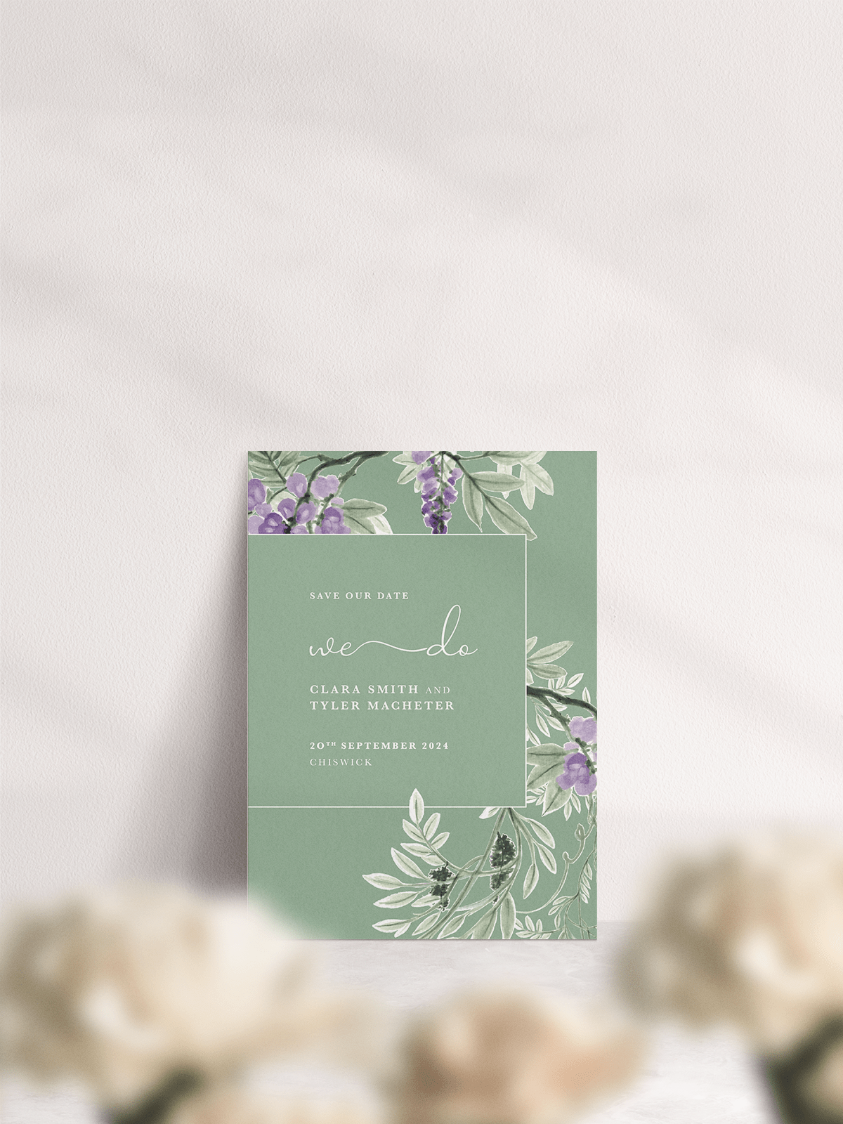 Wisteria Wedding Save the Date - Garden Green - Front