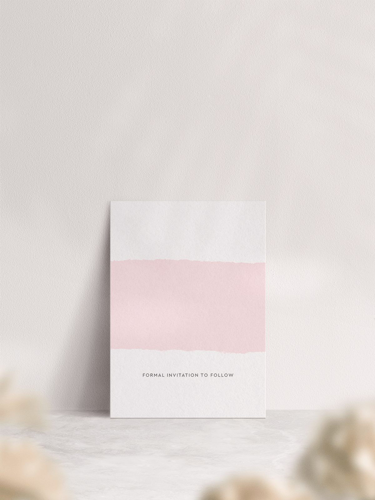 A6 Simplicity Stripe Wedding Save the Date in 'Soft Pink'. Back of Card.