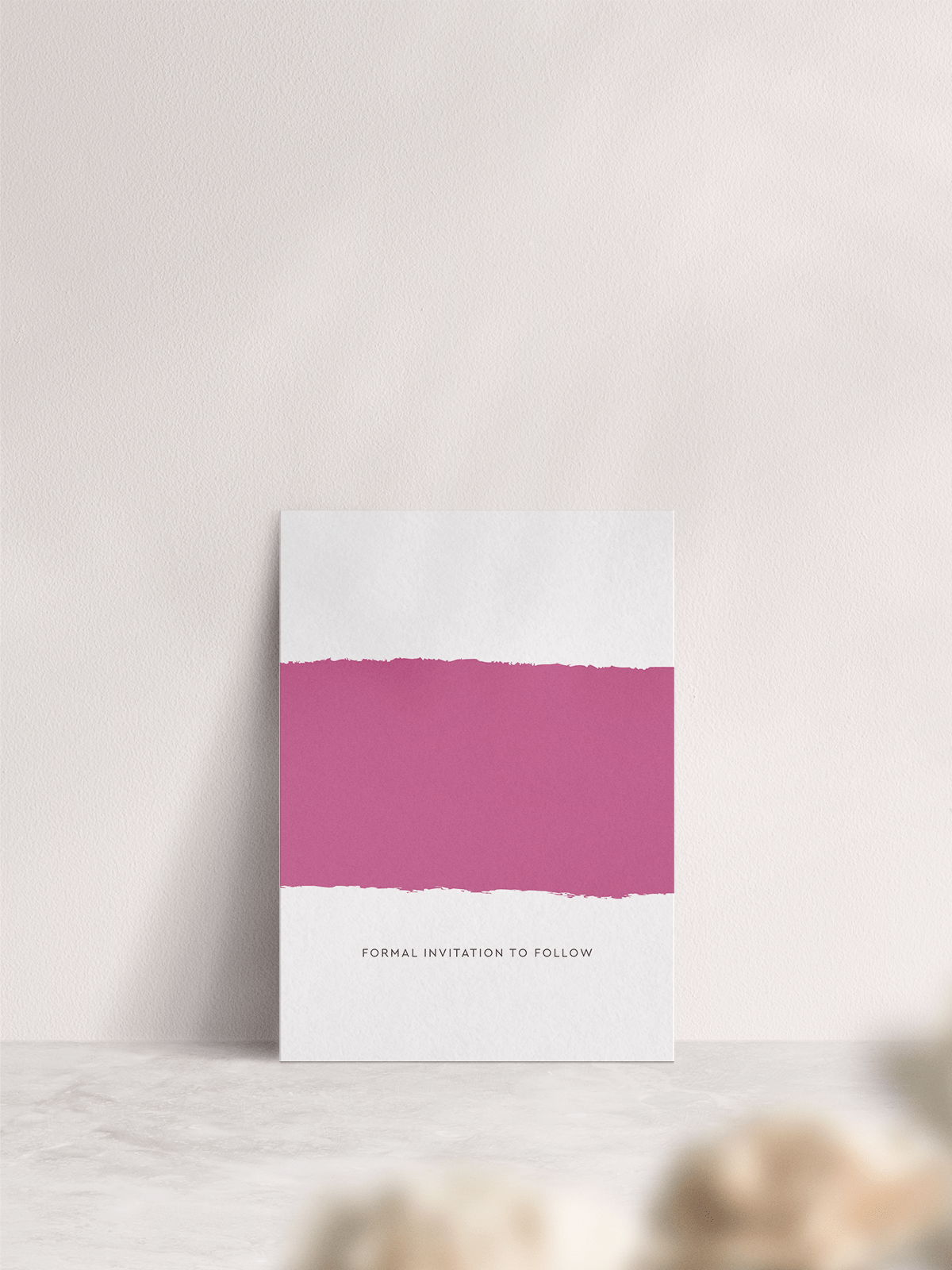 A6 Simplicity Stripe Wedding Save the Date in 'Raspberry'. Back of Card.
