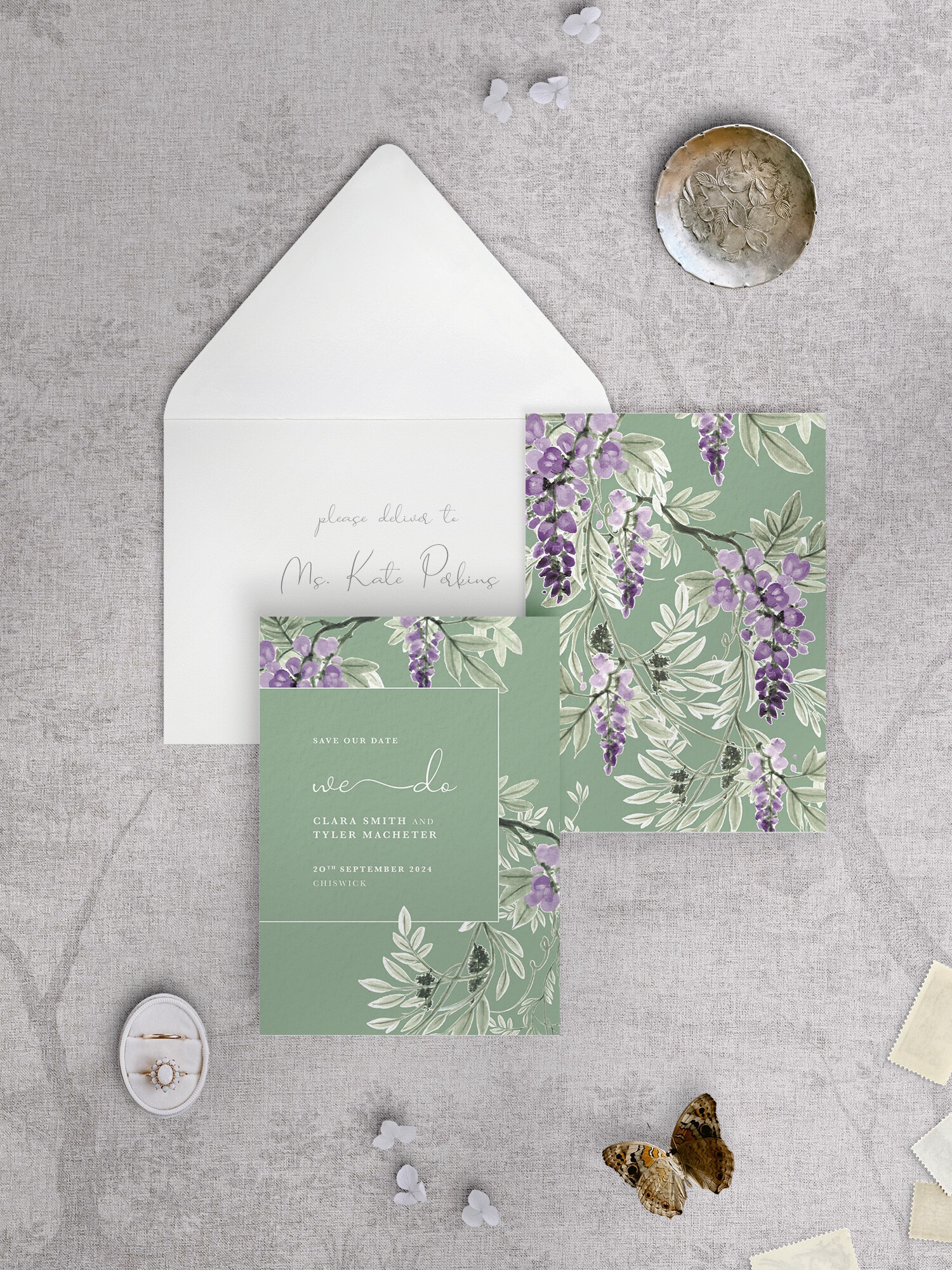 Wisteria Falls - Garden Green - Small Save Date
