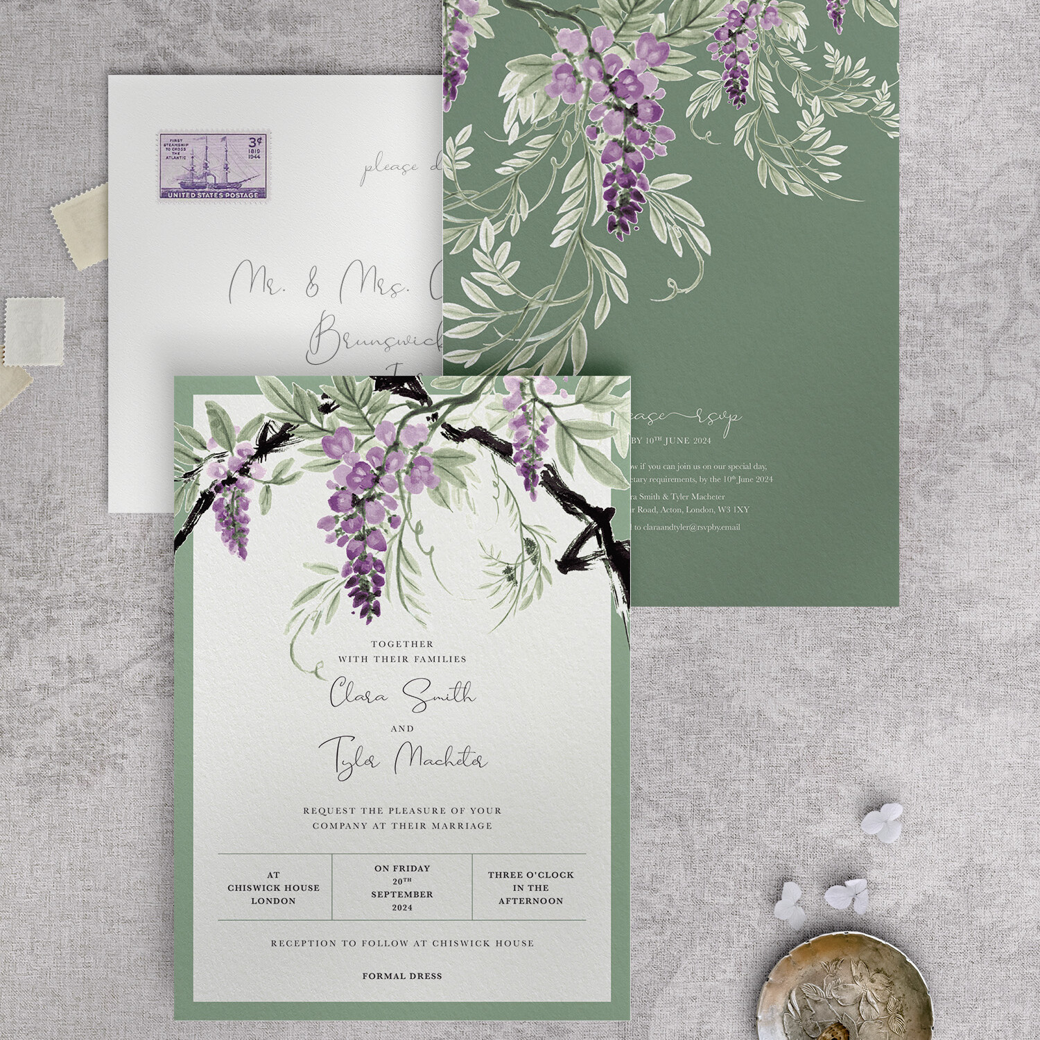 Wisteria Falls - Garden Green - Wedding Invitation
