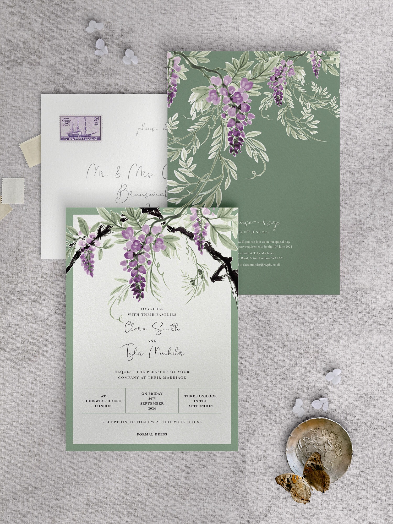 Wisteria Falls - Garden Green - Wedding Invitation