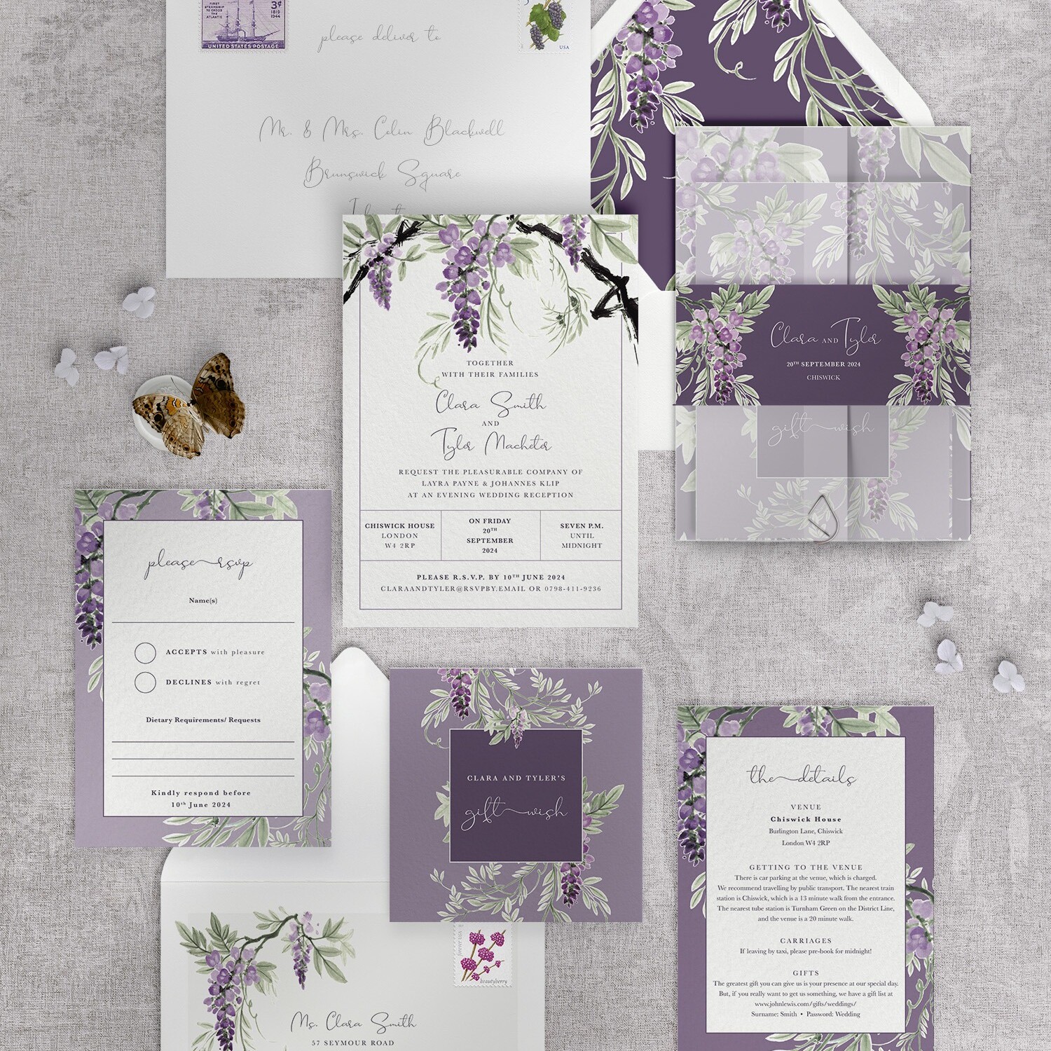 Wisteria Falls - Lilac Plum - Reception Invitation Suite