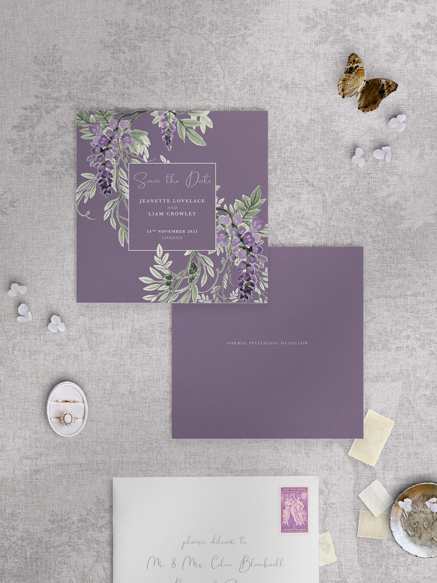 Wisteria Falls - Lilac-Plum - Square Save Date