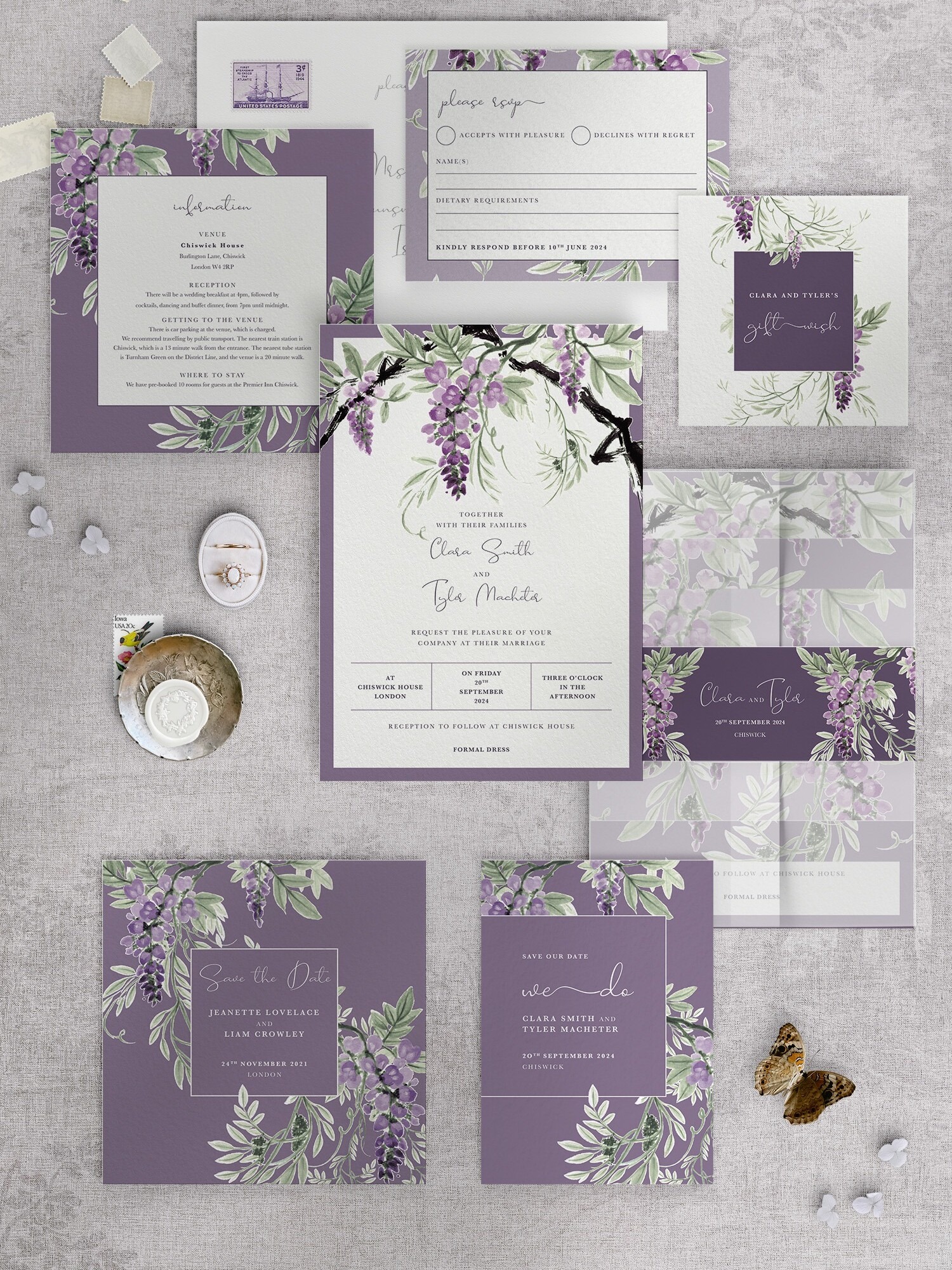 Wisteria Falls - Lilac-Plum - Wedding Stationery Collection