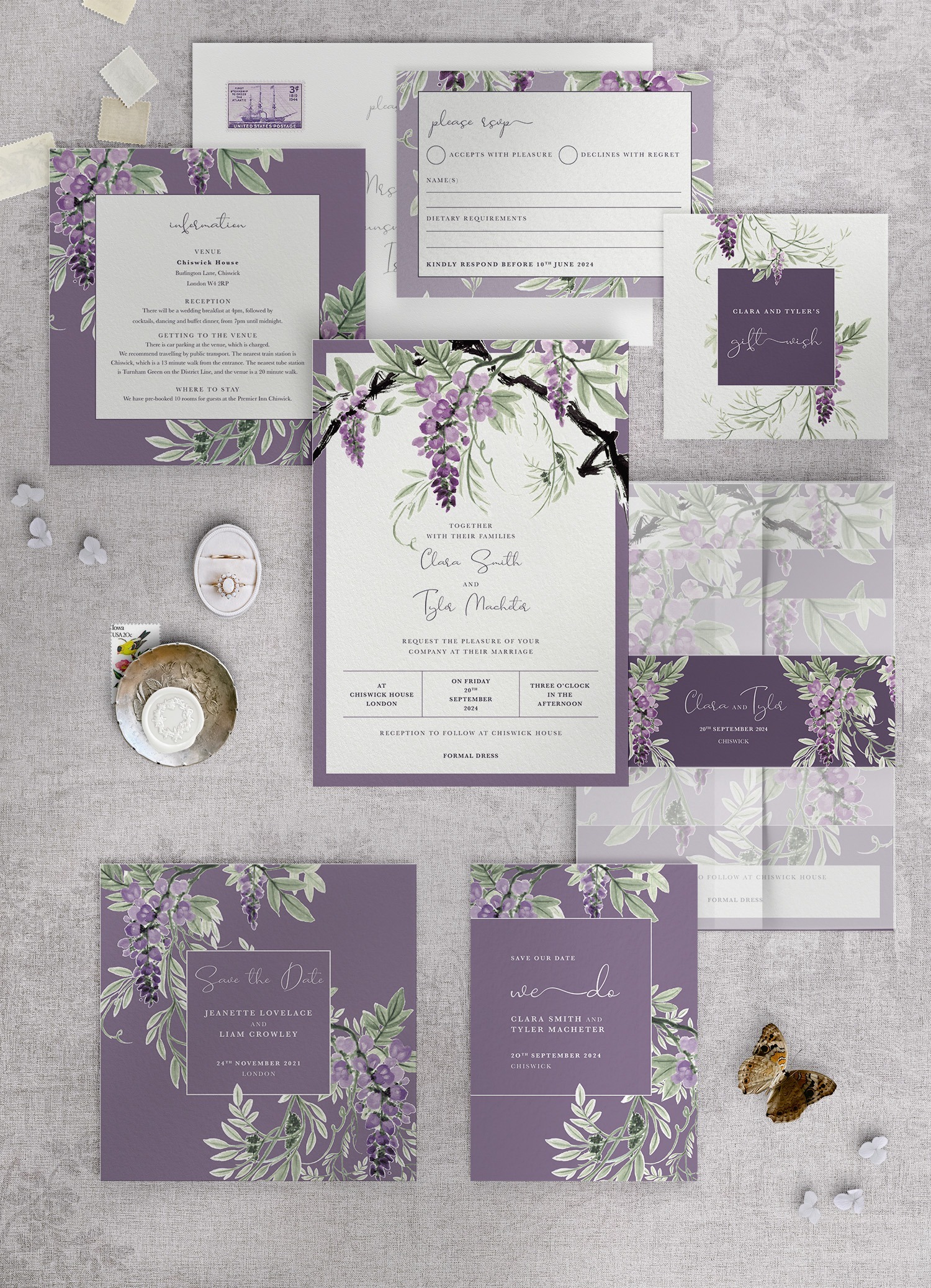Wisteria Falls - Lilac-Plum - Wedding Stationery Collection
