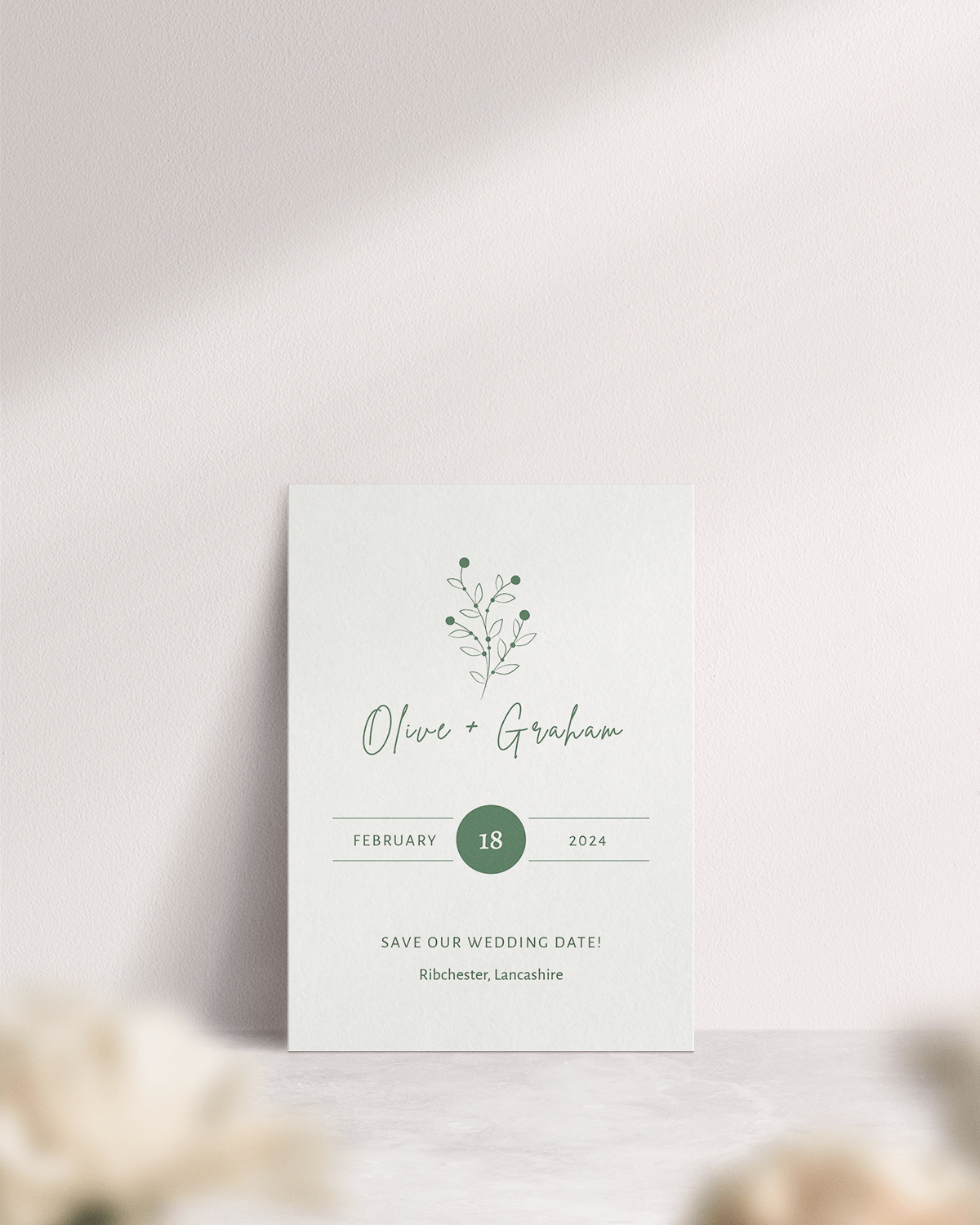 Berry Bloom Wedding Save the Date in 'Spring'. Front of card.
