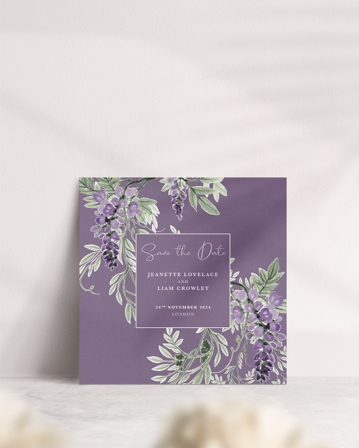 Wisteria Large Save the Date - Lilac-Plum - Front of Card