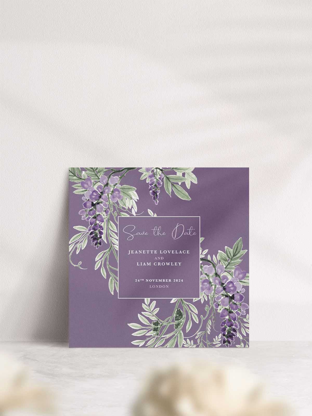 Wisteria Large Save the Date - Lilac-Plum - Front of Card