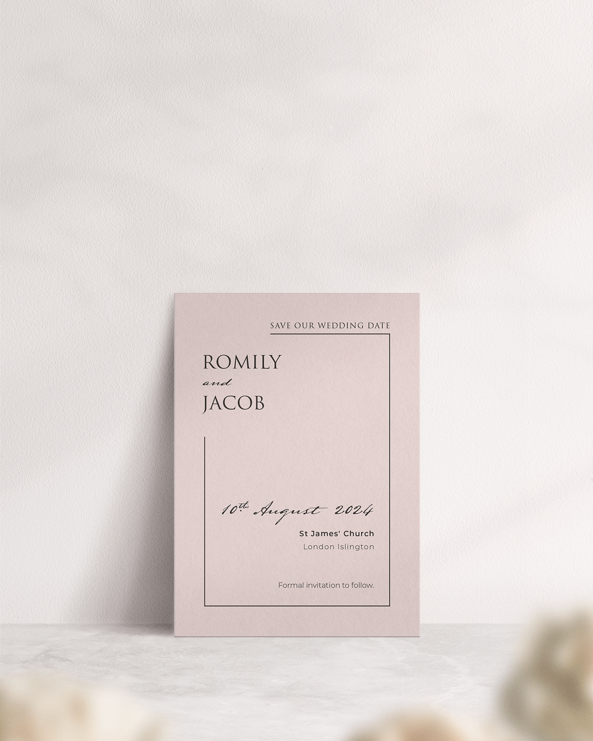 Love Story Wedding Save the Date in Pink - Front