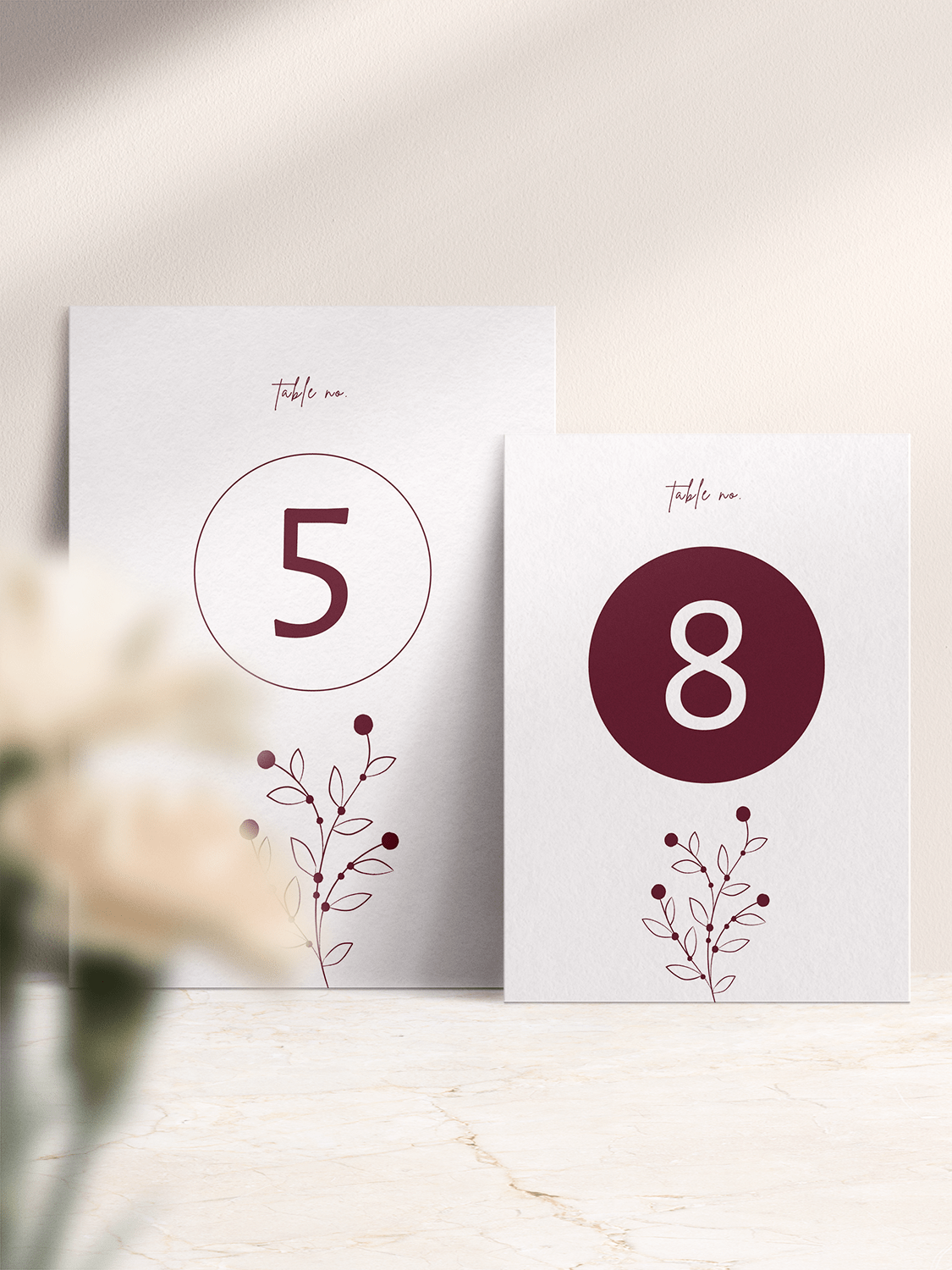 Berry Bloom Burgundy Table Numbers - A6 or 5x7