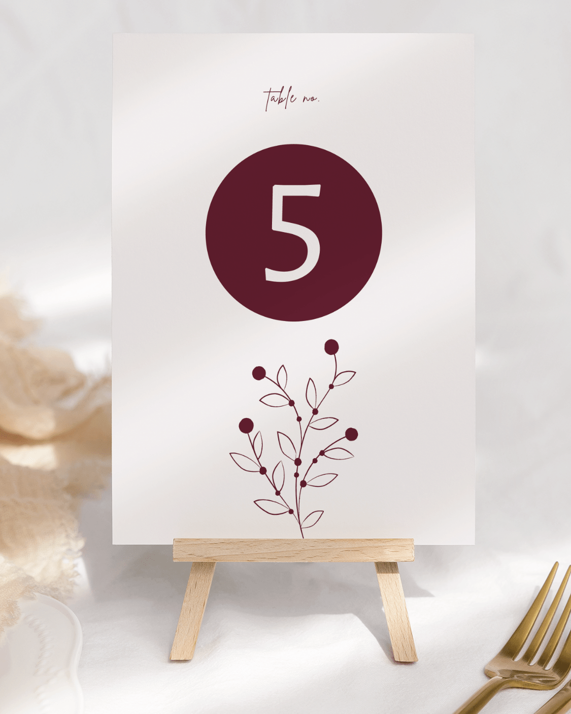 Berry Bloom Burgundy Table Number - Front