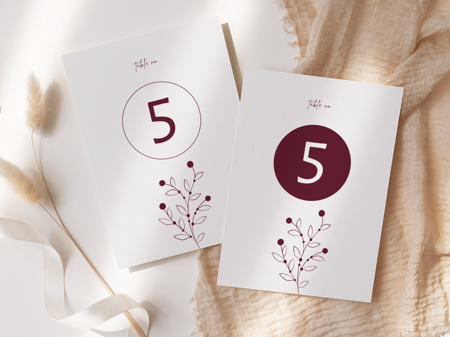 Berry Bloom Burgundy Table Number - Double Sided