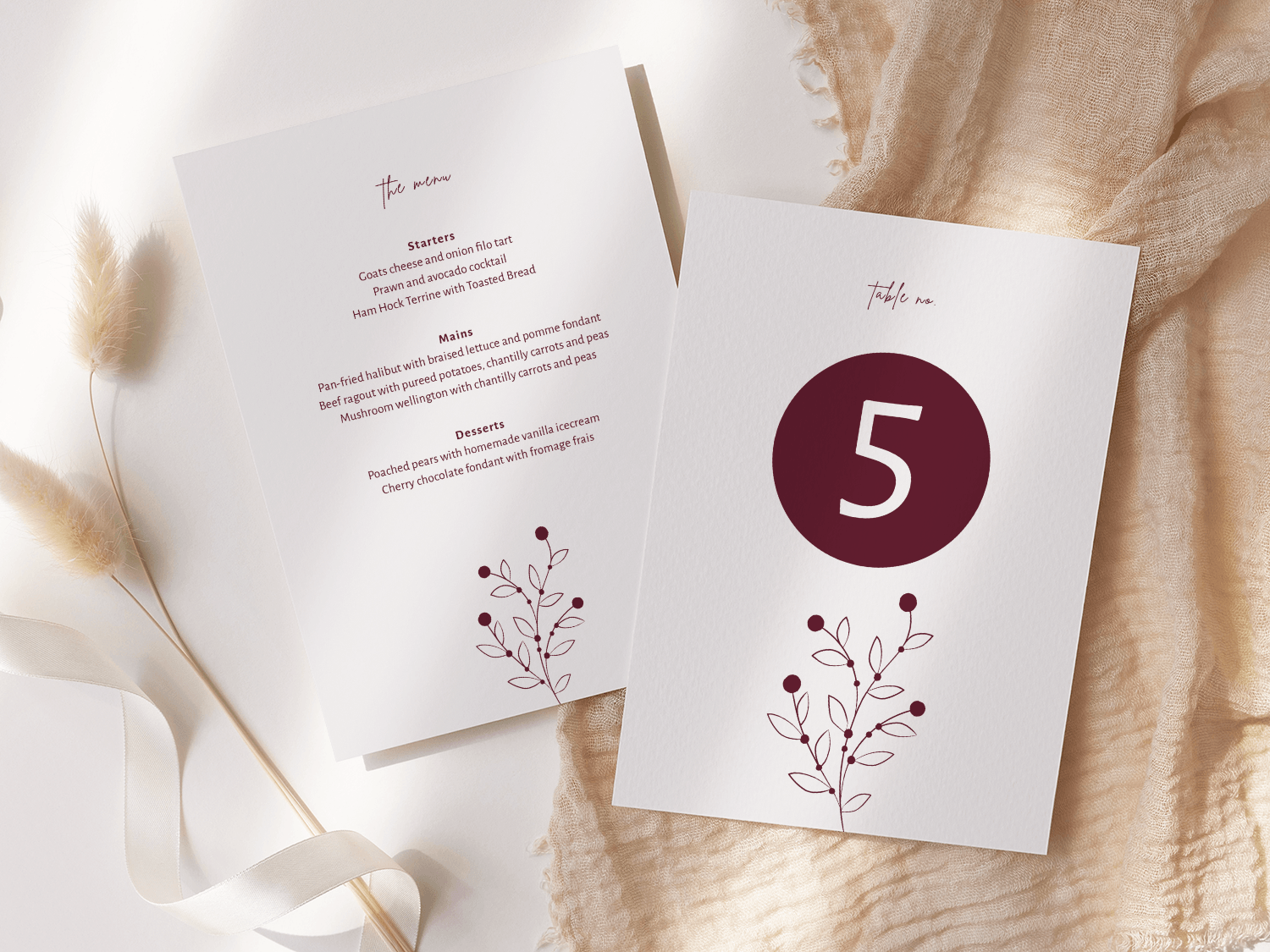 Berry Bloom Burgundy Table Number - Menu Reverse