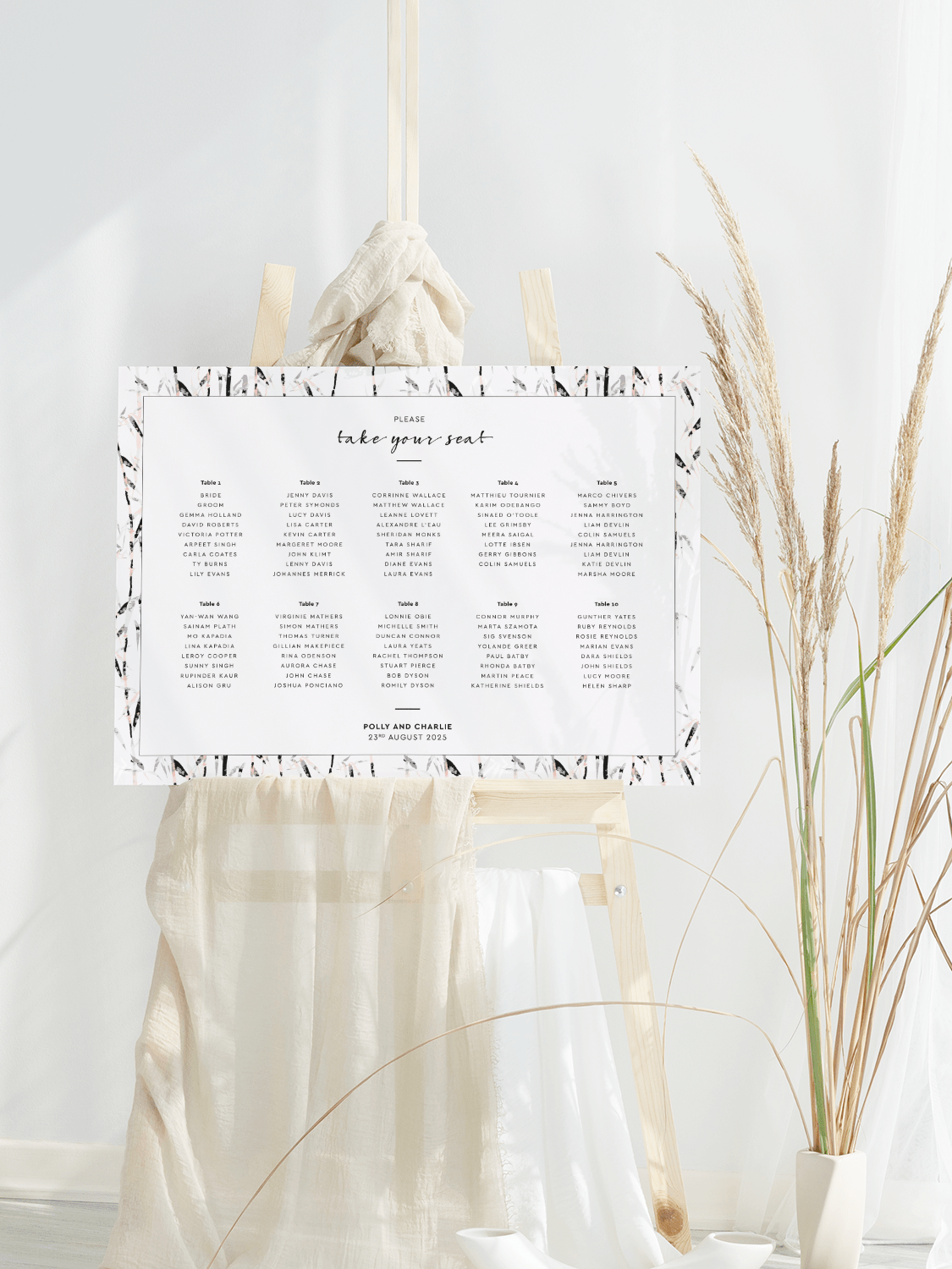 Landscape Bamboo Table Plan in White with Border