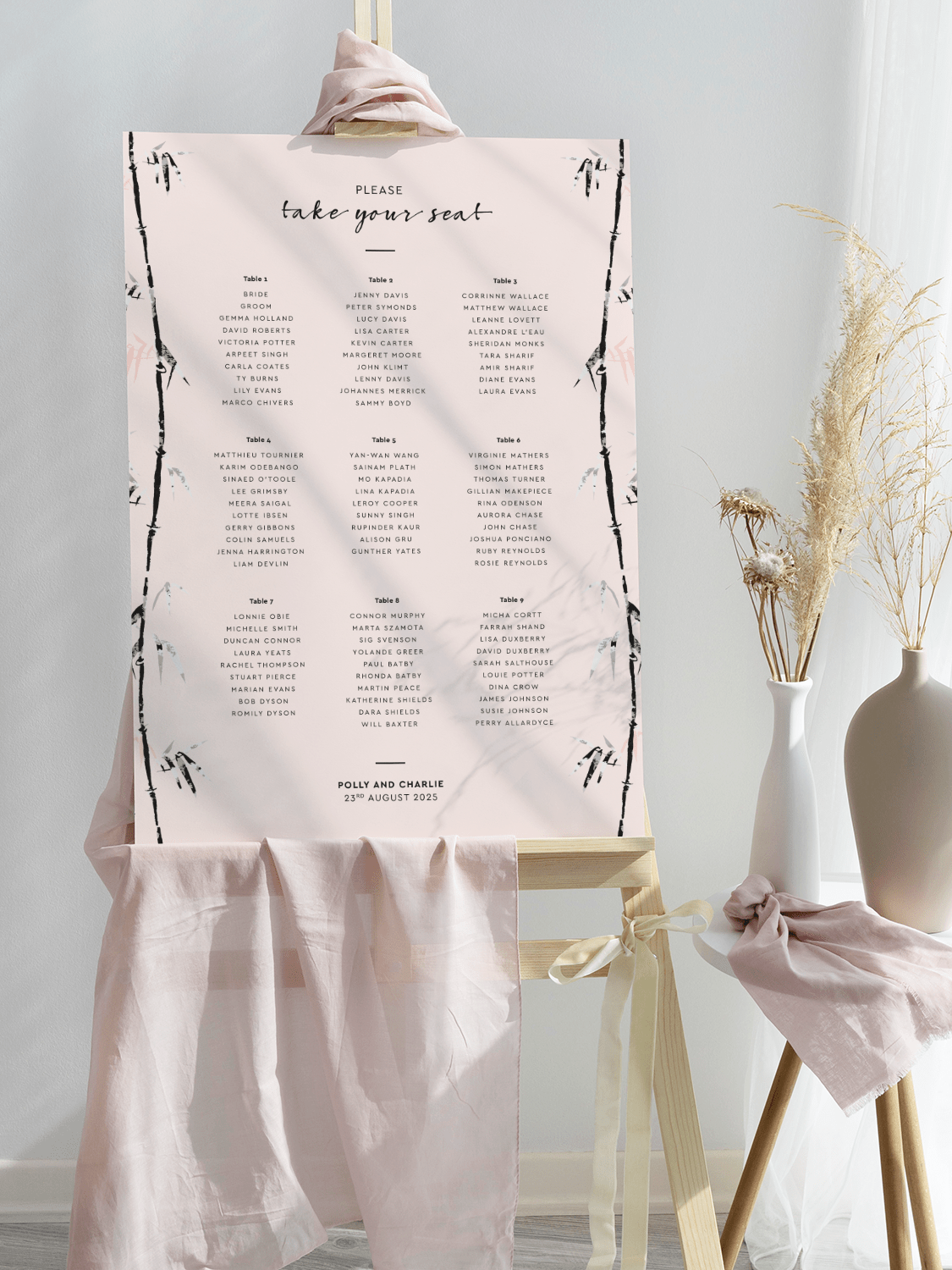 Pink Bamboo Table Plan - Portrait