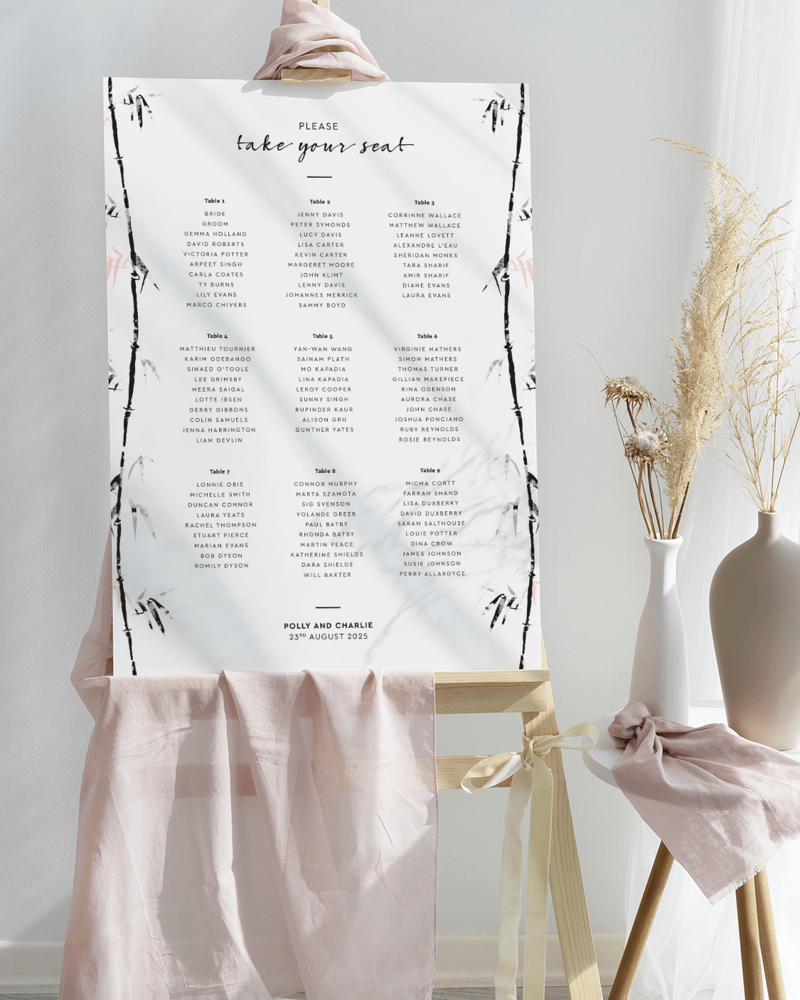 White Bamboo Table Plan - Portrait