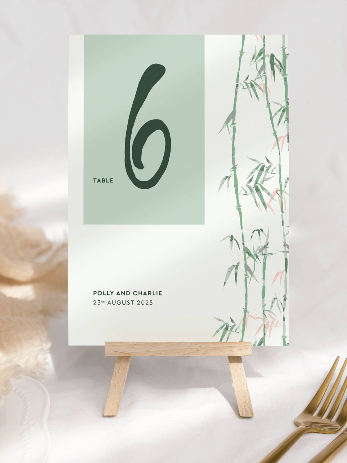 Bamboo Table Number in Zen Garden - Front