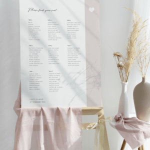 Love Heart Beige Wedding Table Plan - Portrait
