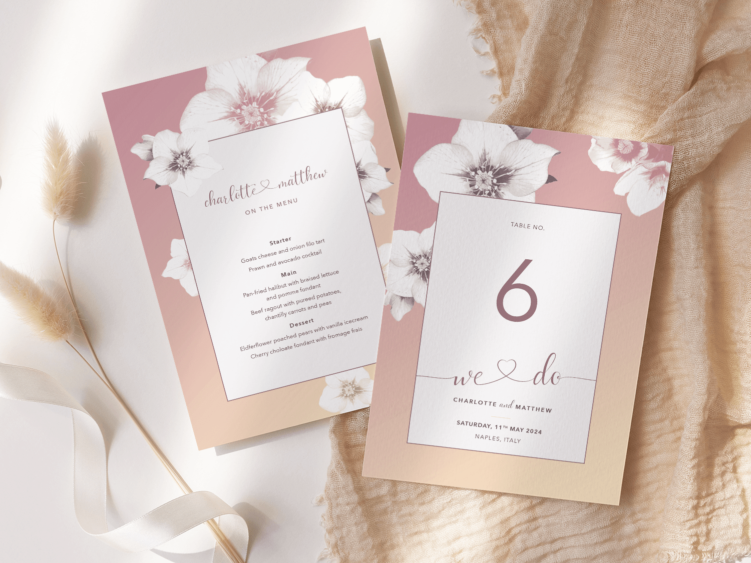 Napoli Gelato Wedding Table Number -with Menu Reverse