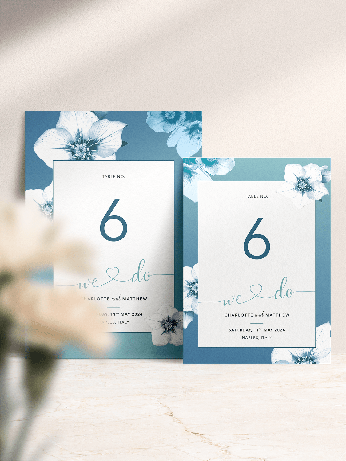 Napoli Med - Blue Floral Table Number - 5x7