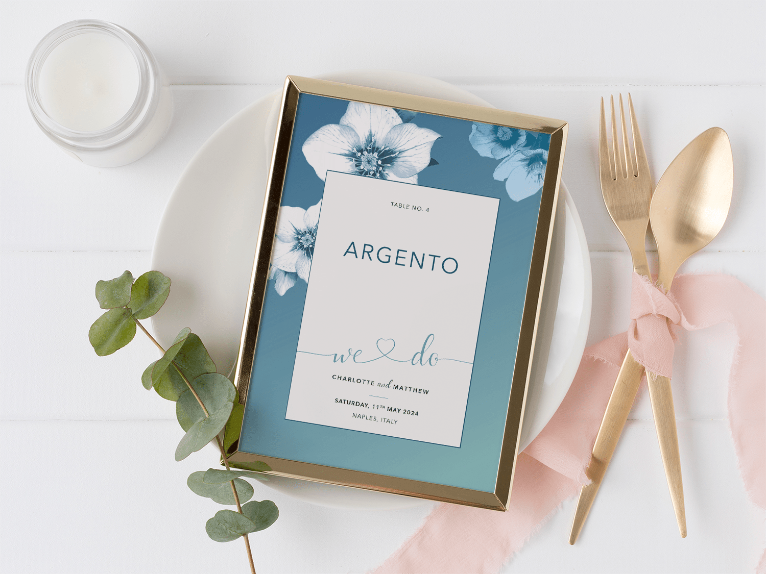 Napoli Med - Blue Floral Table Number - Table Names