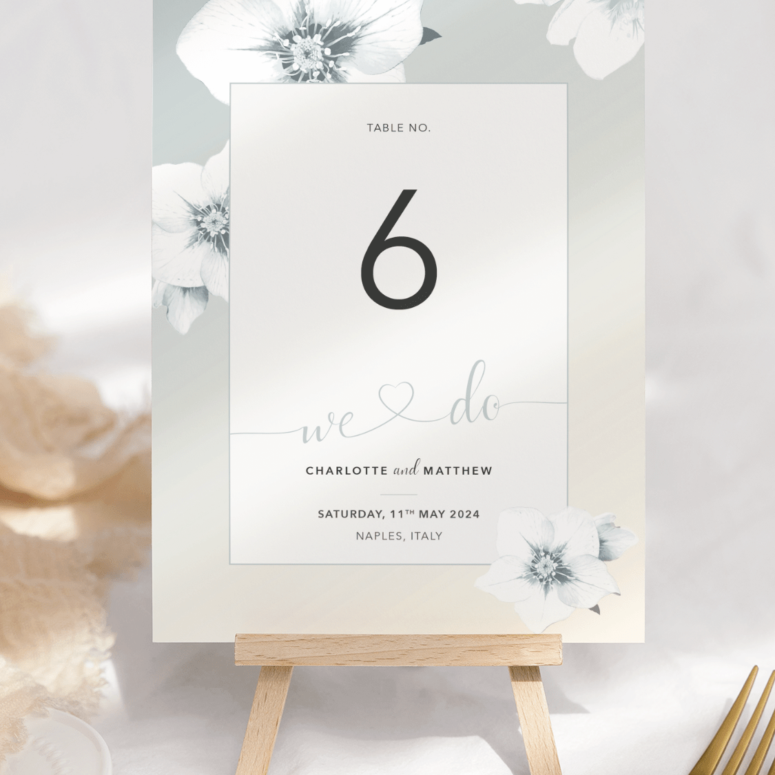 Napoli Mist Floral Table Number - Front