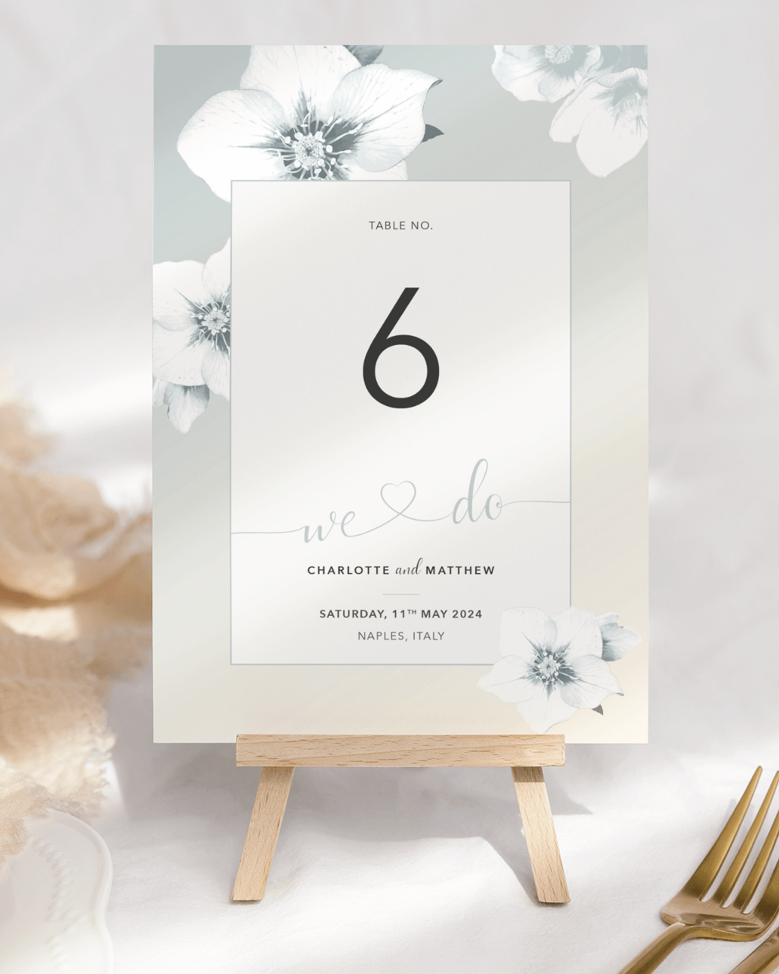 Napoli Mist Floral Table Number - Front