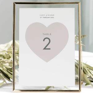 Love Heart Wedding Table Number in Putty - Front