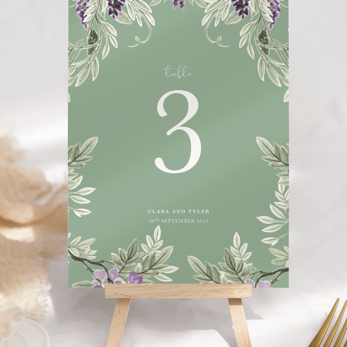Green Wisteria Table Number - 5x7 - V2 Wreath - Green