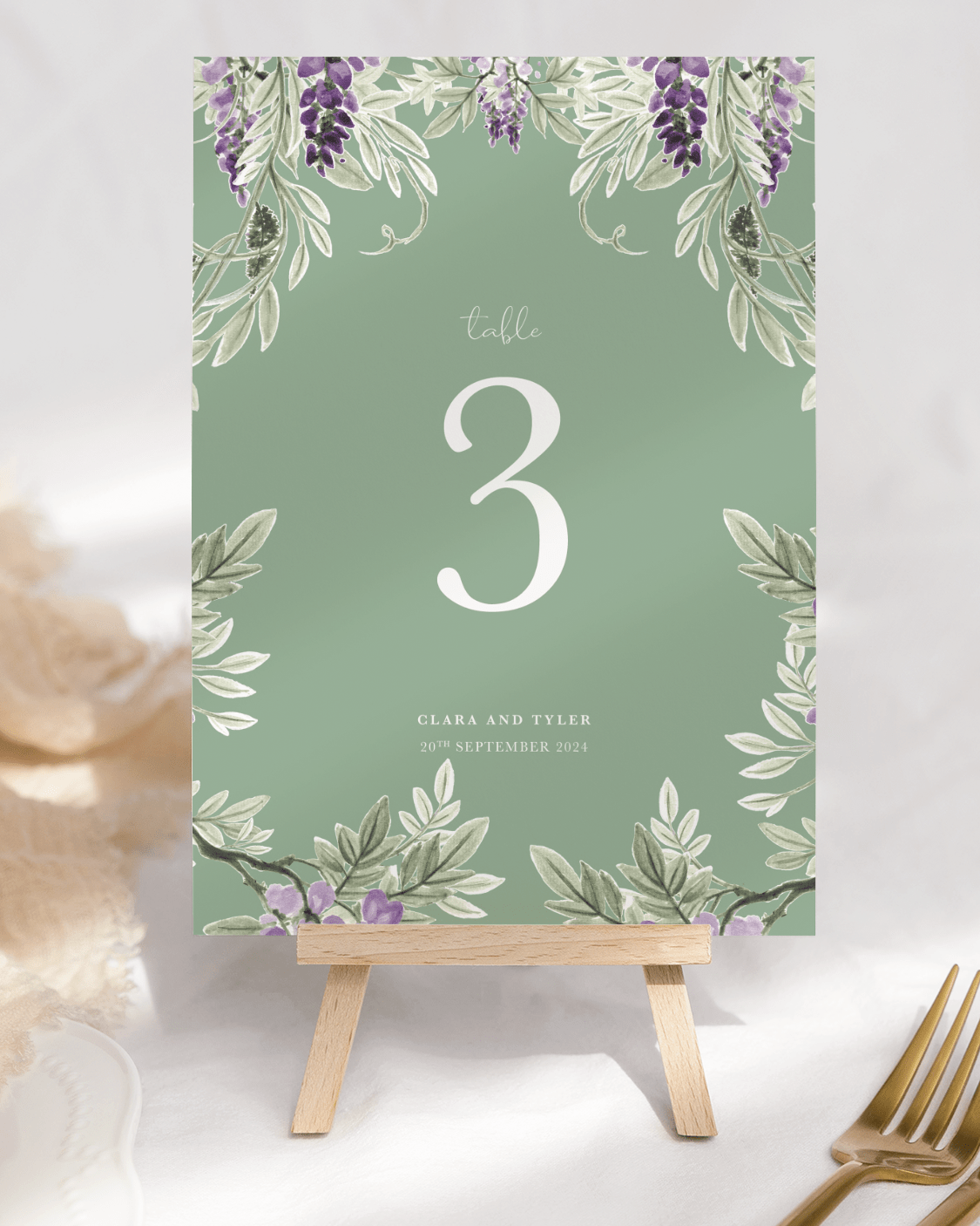 Green Wisteria Table Number - 5x7 - V2 Wreath - Green