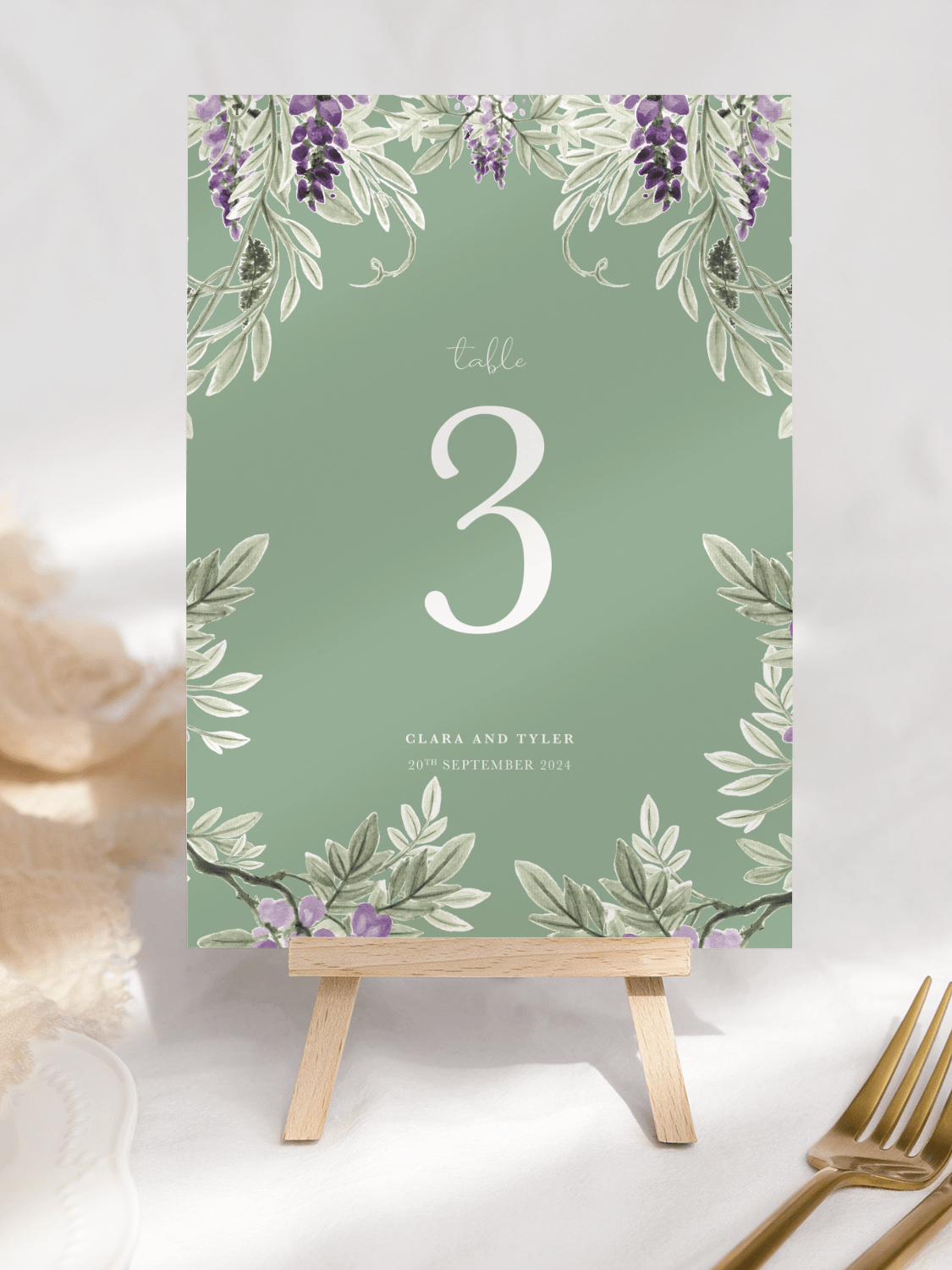Green Wisteria Table Number - 5x7 - V2 Wreath - Green