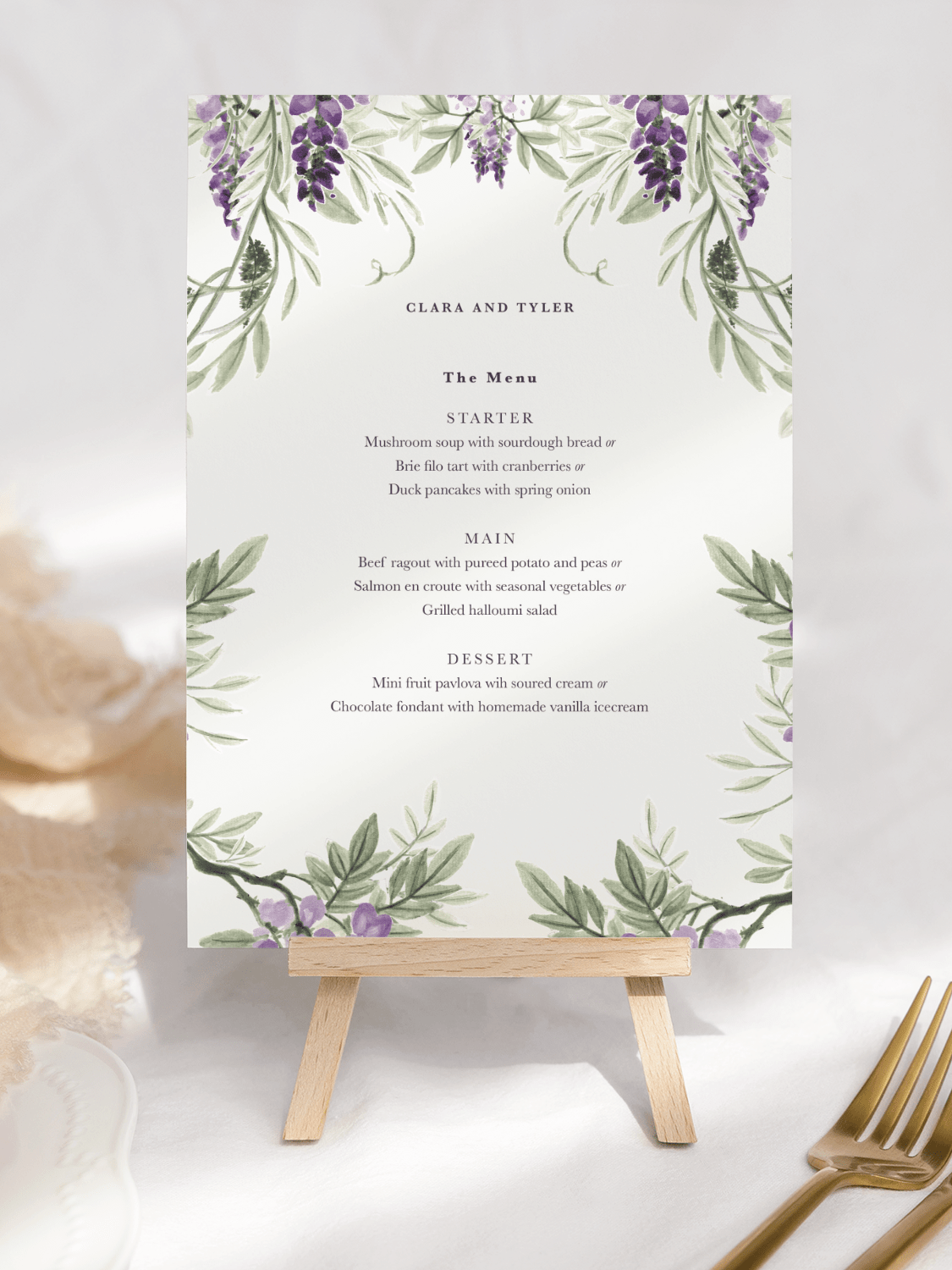 Wisteria Wedding table Numbers - Menu Reverse