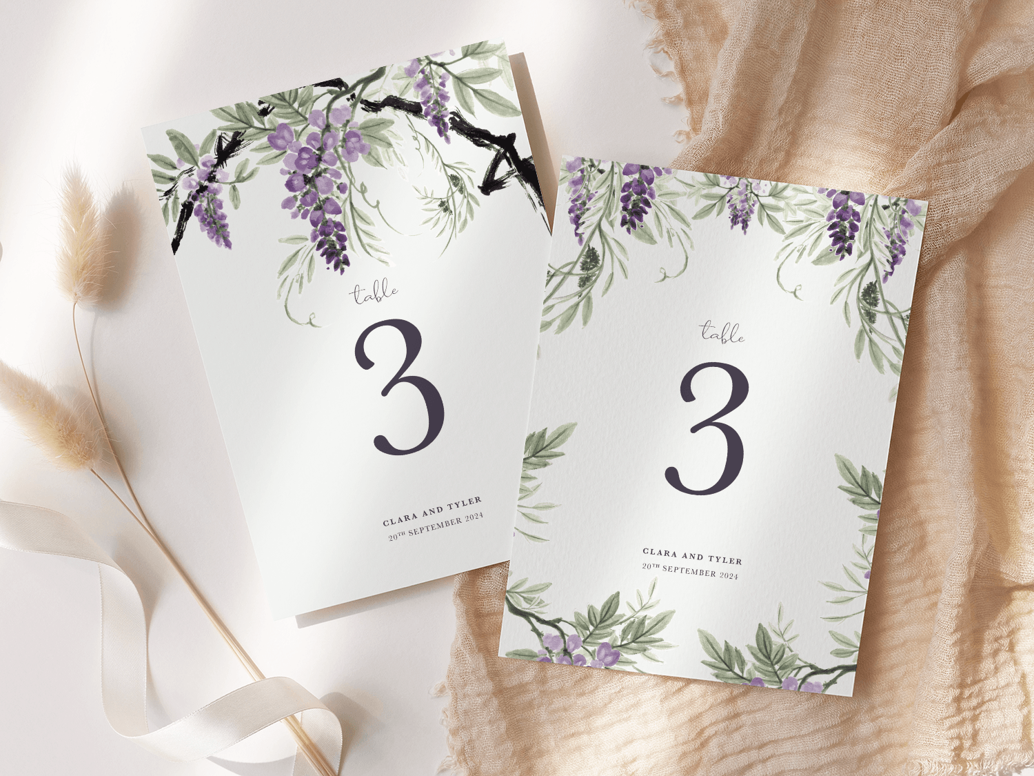 Wisteria Wedding table Numbers - Different Styles