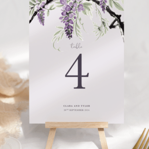 Plum and Lilac Wisteria Wedding Table Numbers - V1 Bower in Lilac