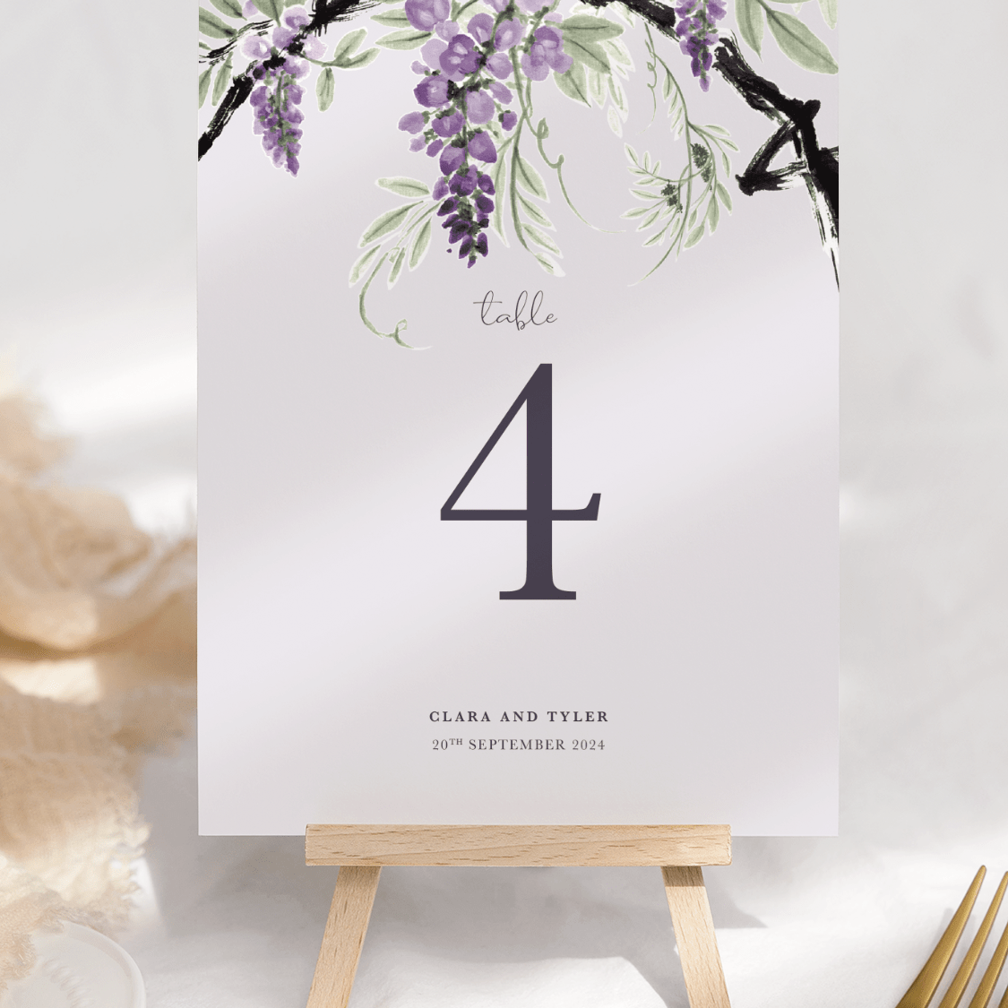 Plum and Lilac Wisteria Wedding Table Numbers - V1 Bower in Lilac