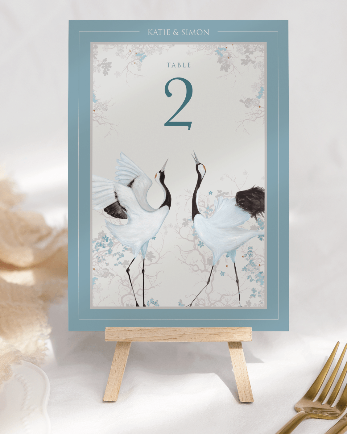 Dancing Cranes Wedding Table Numbers in 5x7