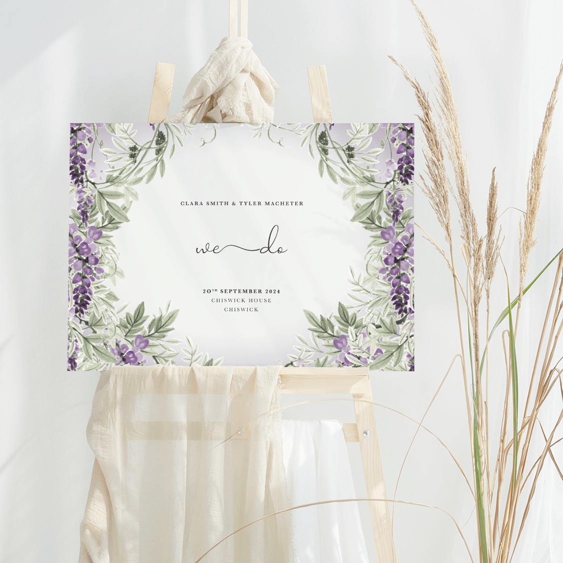 Wisteria Lilac Wedding Day Welcome Sign - V2 Landscape