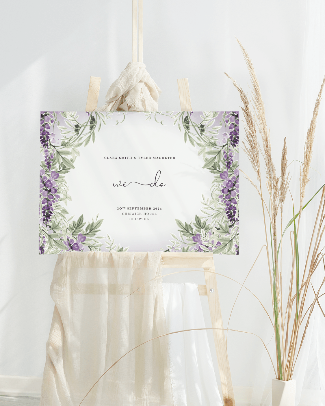 Wisteria Lilac Wedding Day Welcome Sign - V2 Landscape