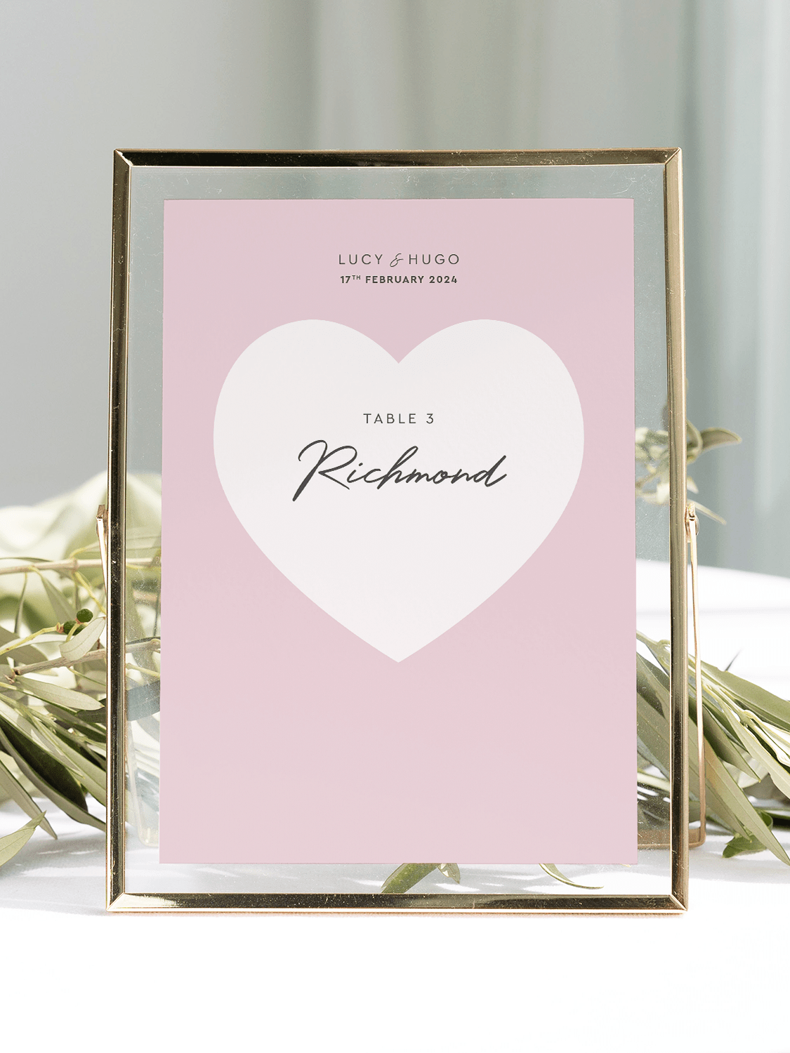 Modern romance Heart Table Name in Pink