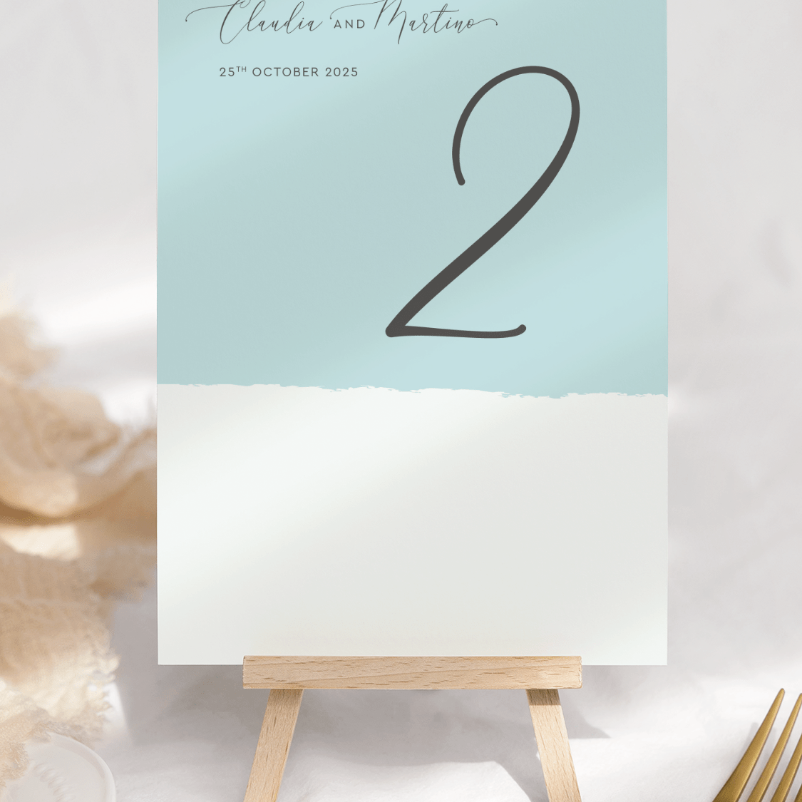 Simplicity Stripe Aqua Table Number Card - Front