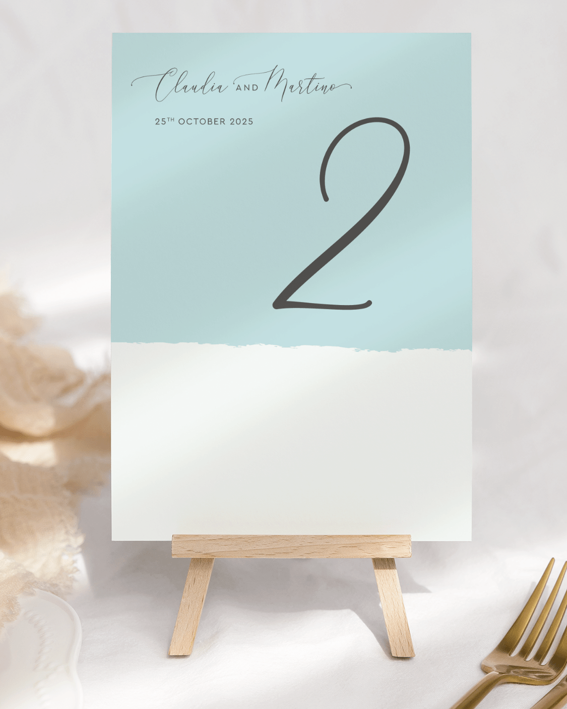 Simplicity Stripe Aqua Table Number Card - Front